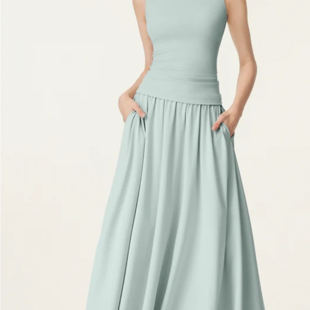 OGL Elegant Light Blue Maxi Top & Skirt Set- Built in Bra - NWT